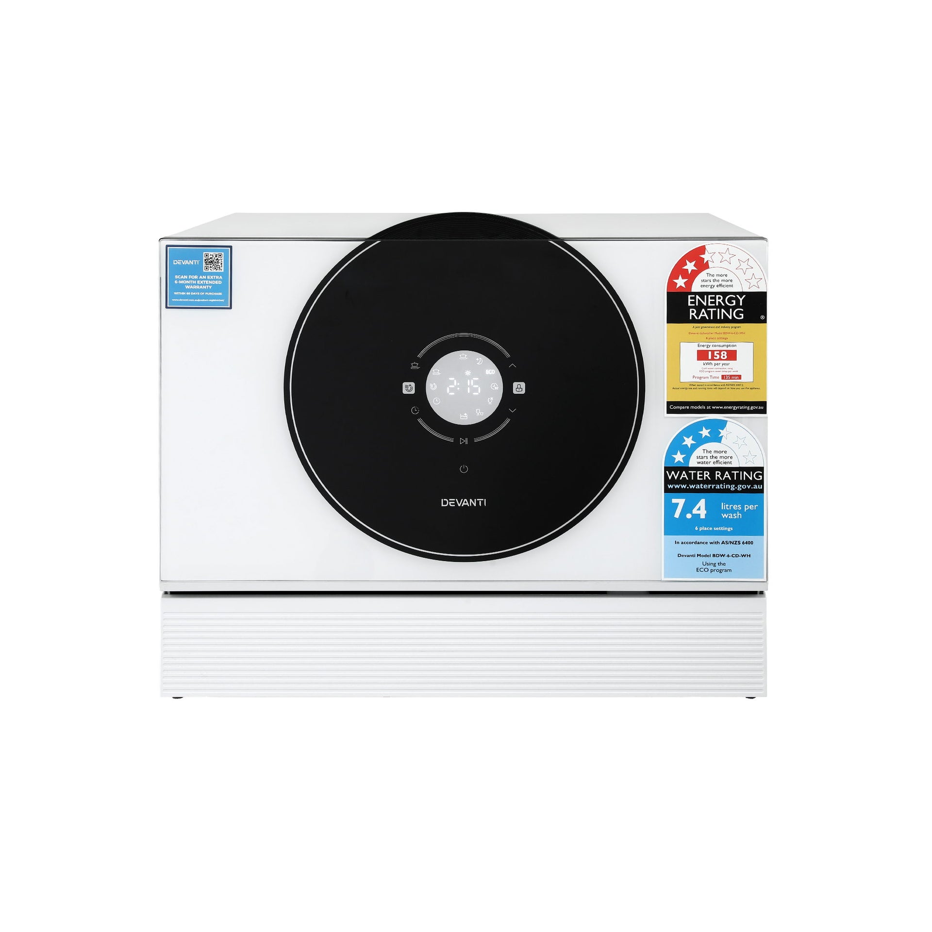 Devanti 6-Place Setting Benchtop Dishwasher 50cm White Awezingly