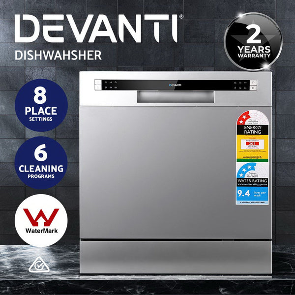 Devanti 8 Place Settings Benchtop Dishwasher Sliver Devanti
