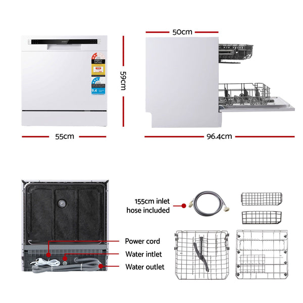 Devanti 8 Place Settings Benchtop Dishwasher White Awezingly