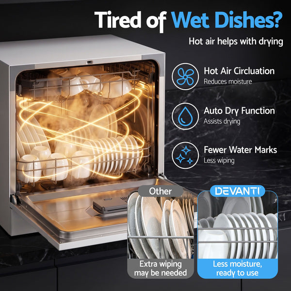 Devanti 8 Place Settings Benchtop Dishwasher White Awezingly