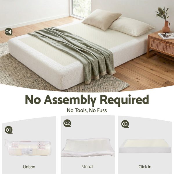 Artiss Compression Bed Frame Queen Size No Assembly Vacuum High Density Sponge Boucle Cream White Awezingly