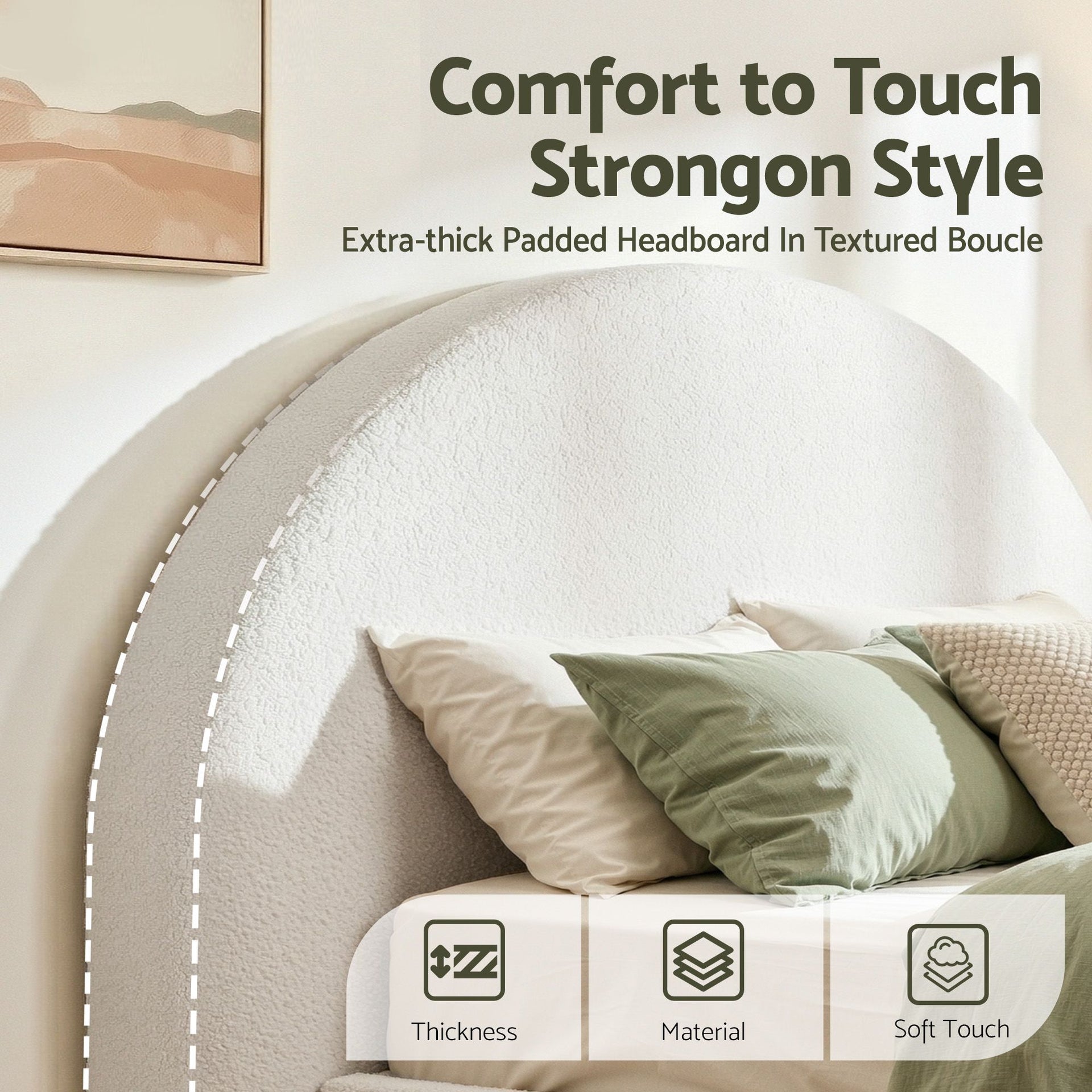 Artiss Double Size Headboard for Bed Frame Boucle Fabric No-Assembly Vacuum Compressed Soft Backrest with Removable Washable Cover 154cm Wide Awezingly
