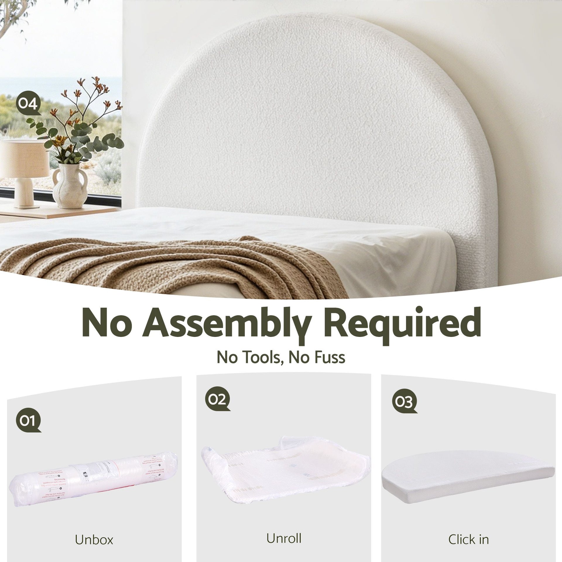 Artiss Queen Size Headboard for Bed Frame Boucle Fabric No-Assembly Vacuum Compressed Soft Backrest with Removable Washable Cover 171cm Wide Awezingly