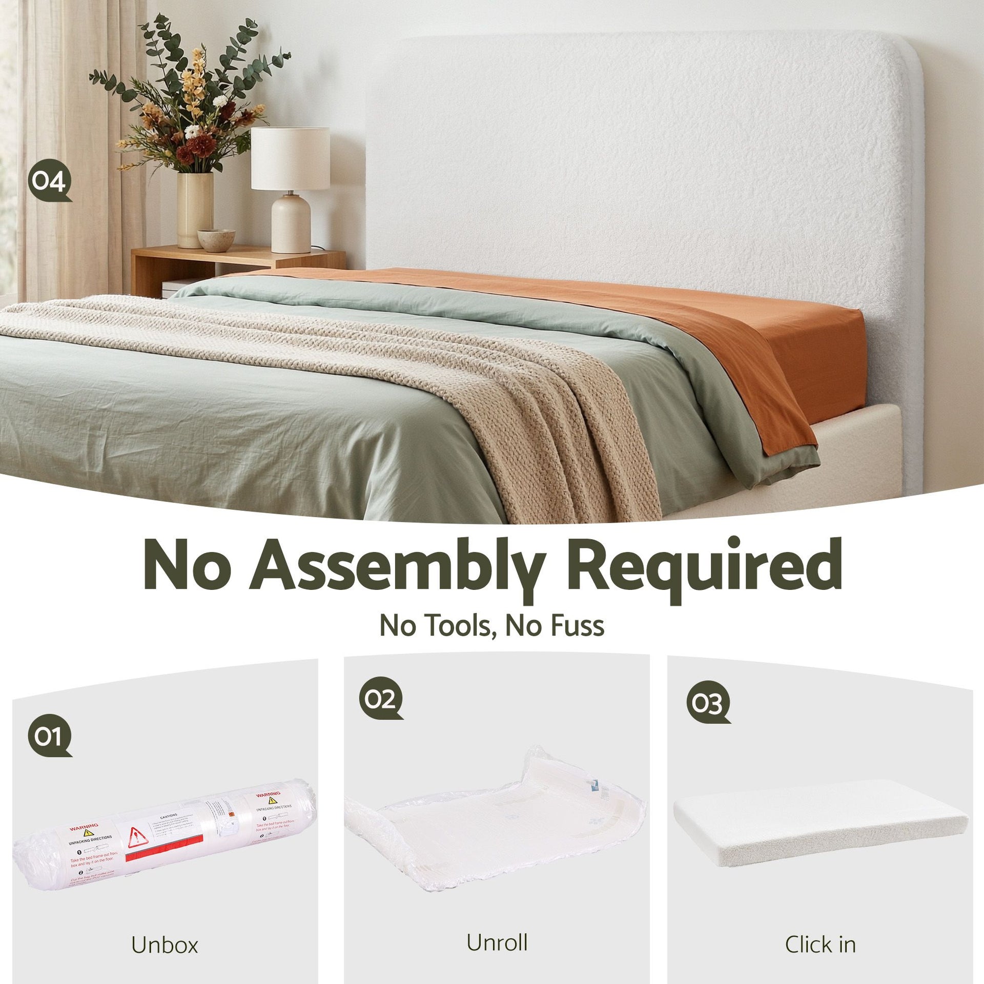 Artiss Double Headboard for Bed Frame Boucle Fabric No-Assembly Vacuum Compressed Soft Backrest with Removable Washable Cover 155cm Wide Awezingly