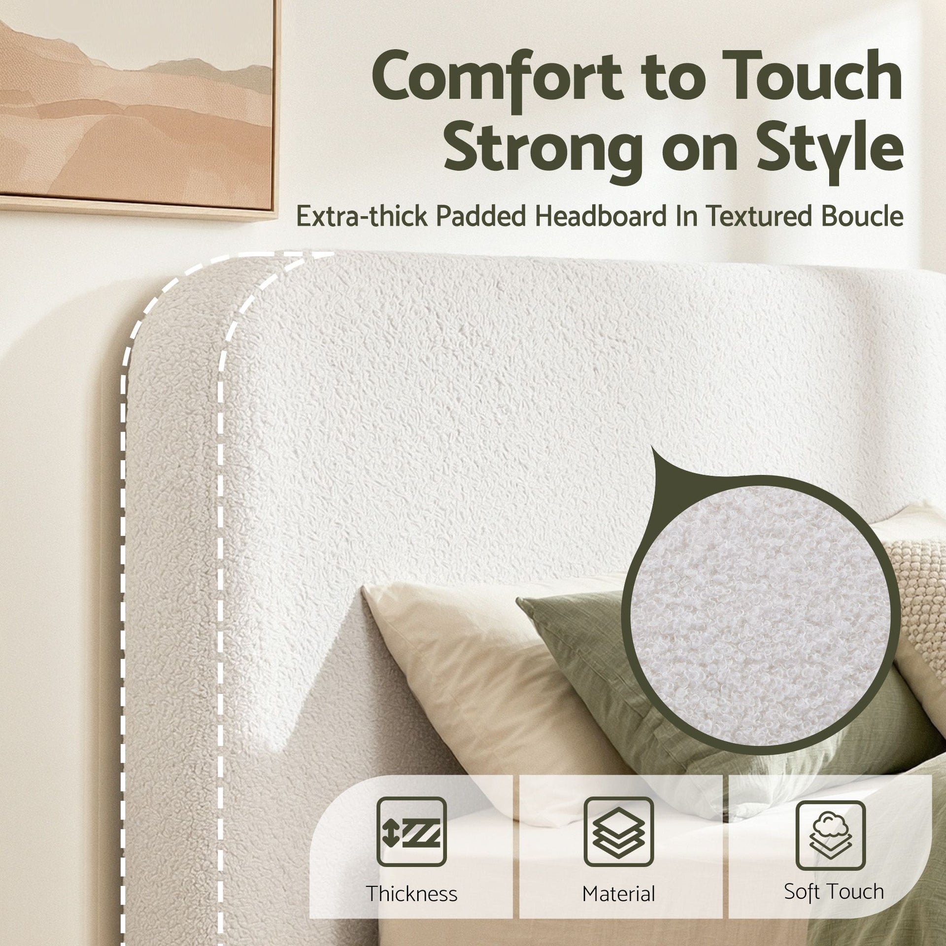 Artiss Double Headboard for Bed Frame Boucle Fabric No-Assembly Vacuum Compressed Soft Backrest with Removable Washable Cover 155cm Wide Awezingly