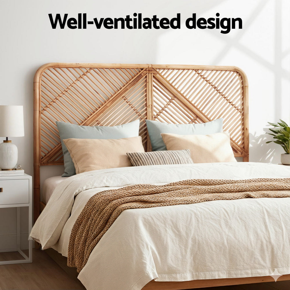 Artiss Bed Headboard Double Bedhead Rattan - FRED Pine Awezingly