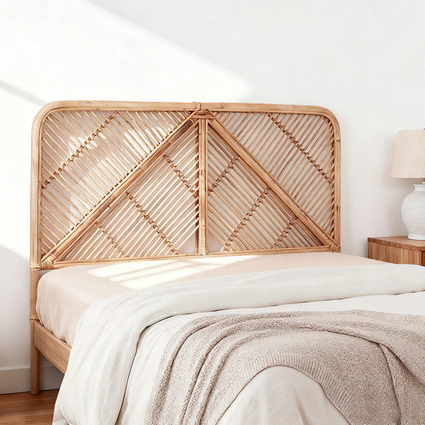 Artiss Bed Headboard Double Bedhead Rattan - FRED Pine Awezingly
