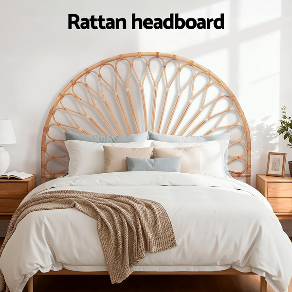 Artiss Bed Headboard Queen Bedhead Rattan - MARI Pine Awezingly
