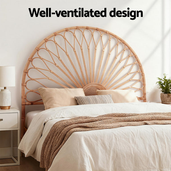 Artiss Bed Headboard Queen Bedhead Rattan - MARI Pine Awezingly
