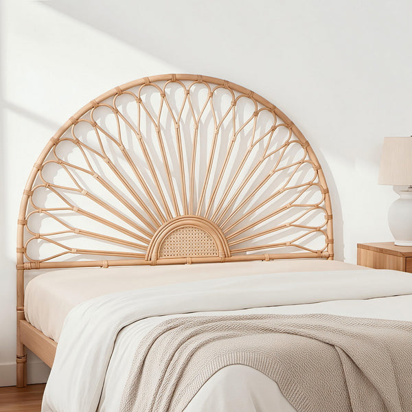 Artiss Bed Headboard Queen Bedhead Rattan - MARI Pine Awezingly