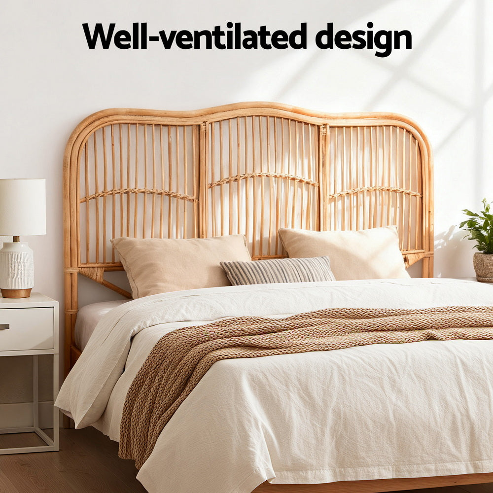 Artiss Bed Headboard Double Bedhead Rattan - NERO Pine Awezingly