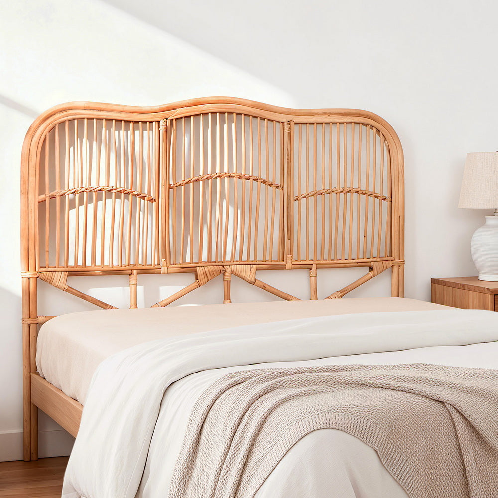 Artiss Bed Headboard Double Bedhead Rattan - NERO Pine Awezingly