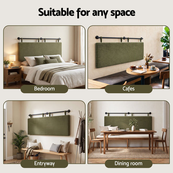 Artiss Wall Mounted Headboard Double Corduroy Upholstered Hanging Bed Head Awezingly