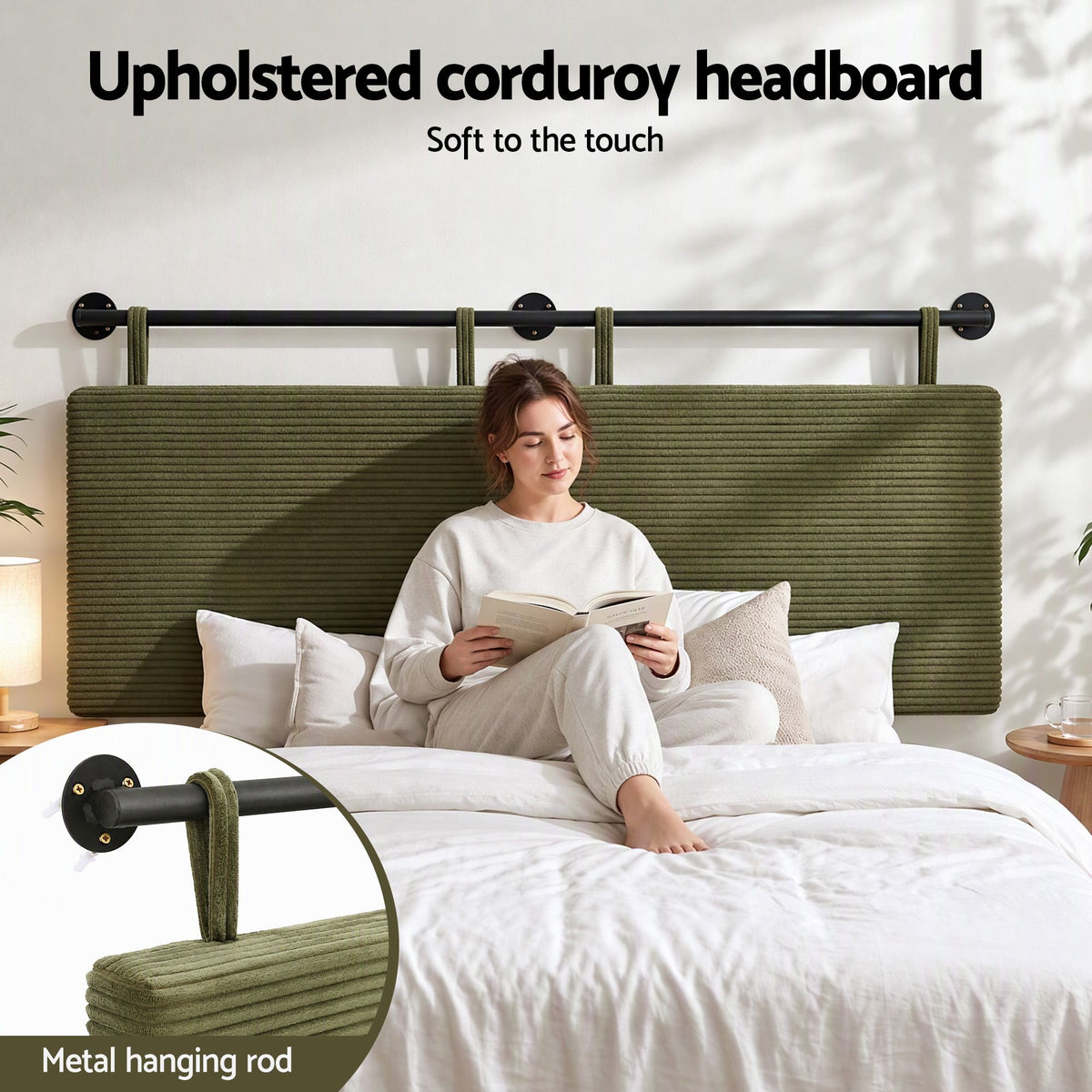 Artiss Wall Mounted Headboard Double Corduroy Upholstered Hanging Bed Head Awezingly