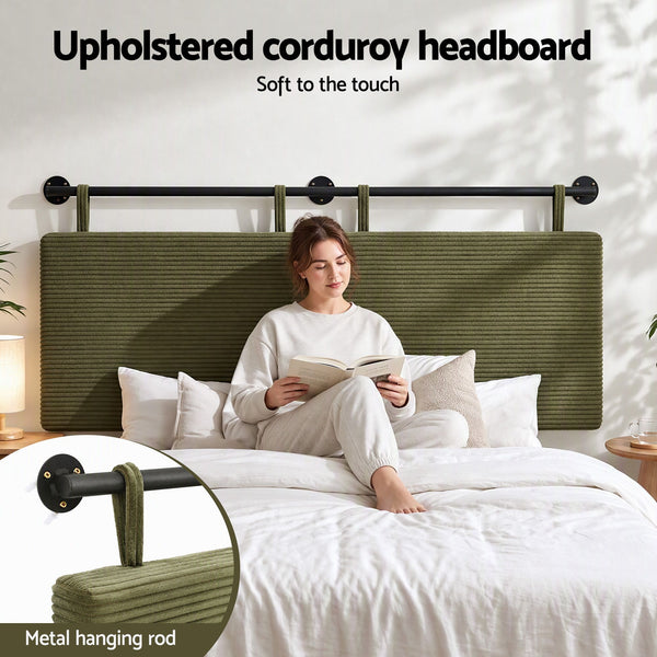 Artiss Wall Mounted Headboard Double Corduroy Upholstered Hanging Bed Head Awezingly
