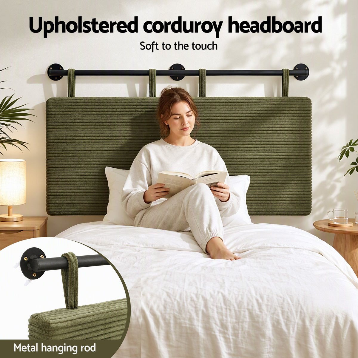 Artiss Wall Mounted Headboard King Single Corduroy Upholstered Hanging Bed Head Awezingly