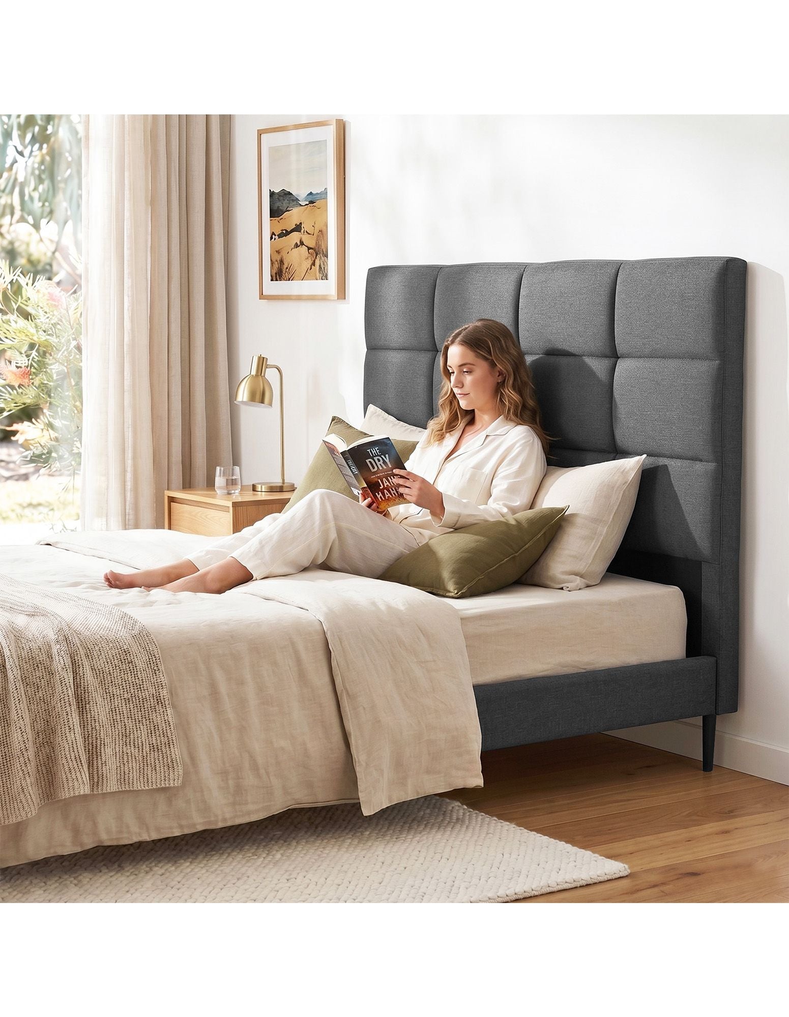 Artiss Bed Headboard Double Bedhead Linen Fabric Charcoal Awezingly