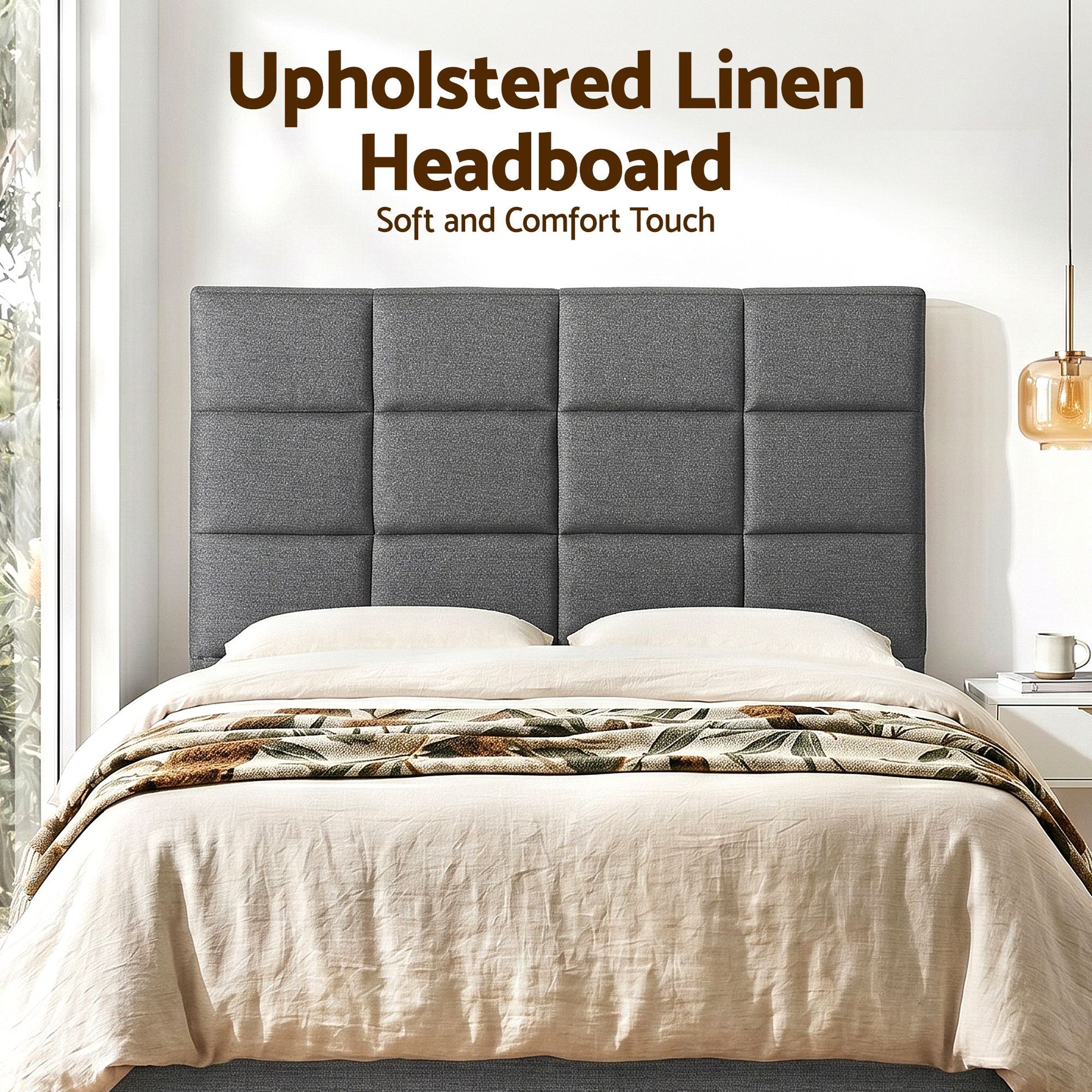 Artiss Bed Headboard Queen Bedhead Linen Fabric Charcoal Awezingly