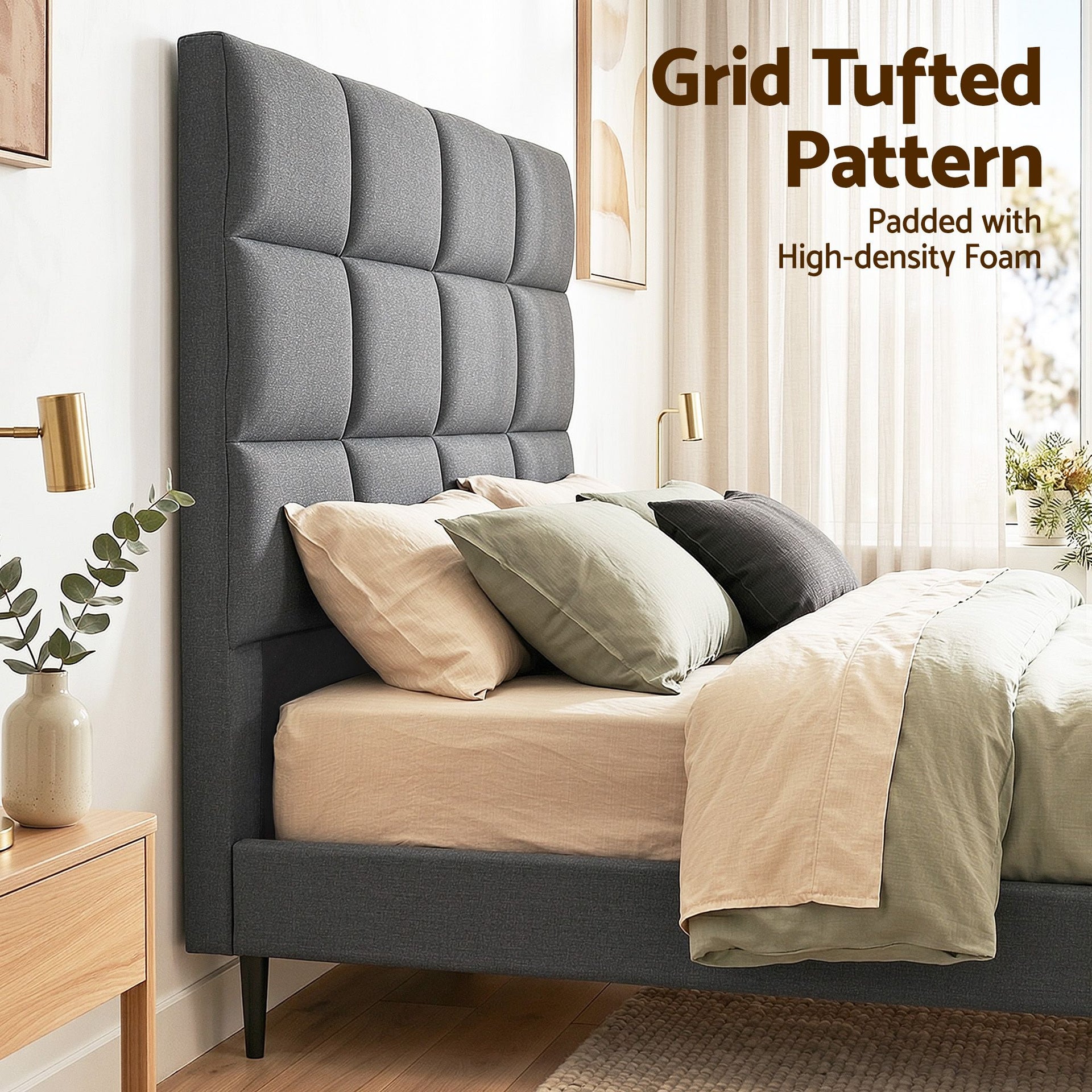 Artiss Bed Headboard Queen Bedhead Linen Fabric Charcoal Awezingly
