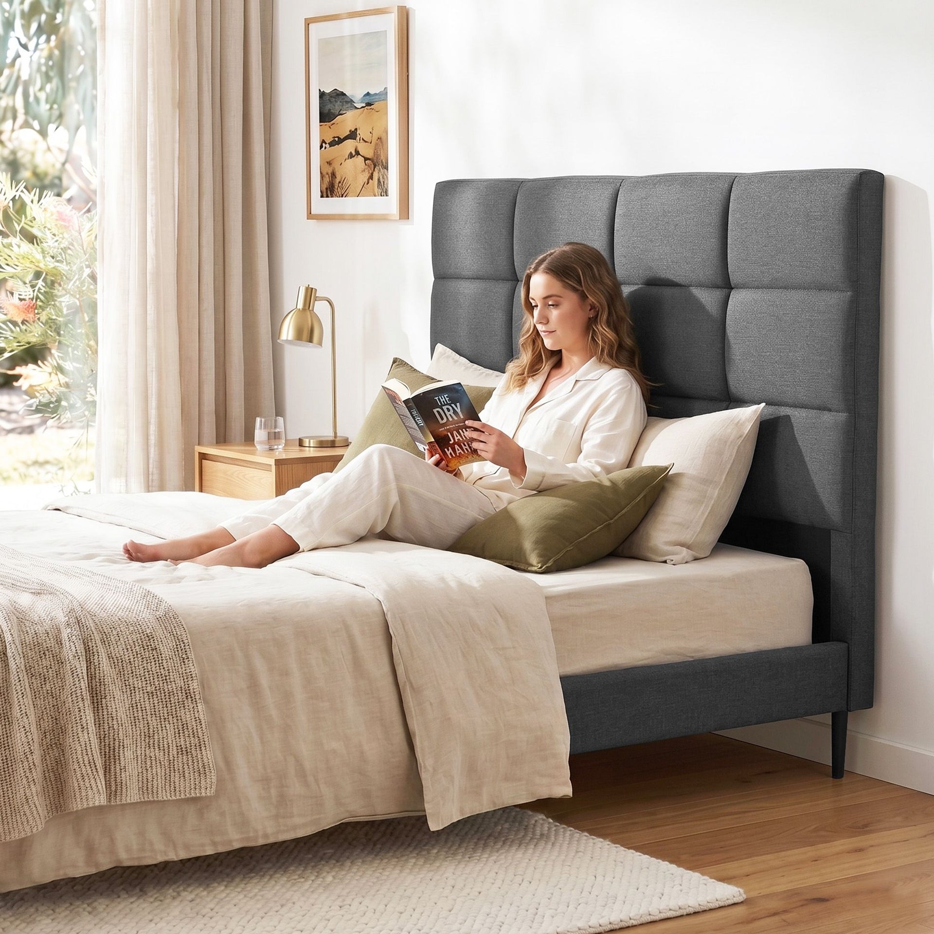 Artiss Bed Headboard Queen Bedhead Linen Fabric Charcoal Awezingly