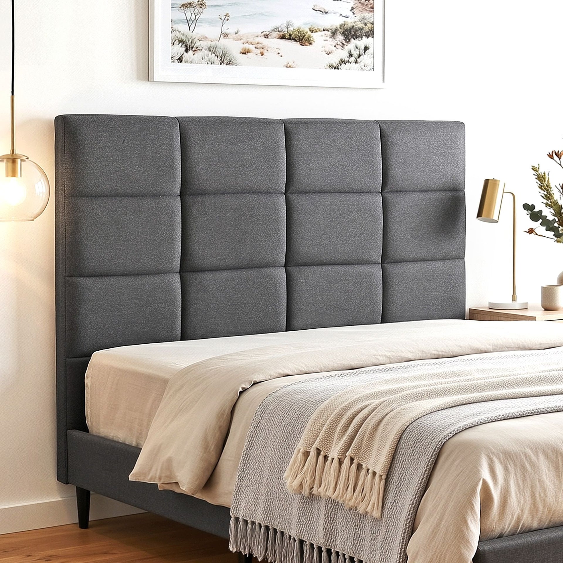 Artiss Bed Headboard Queen Bedhead Linen Fabric Charcoal Awezingly