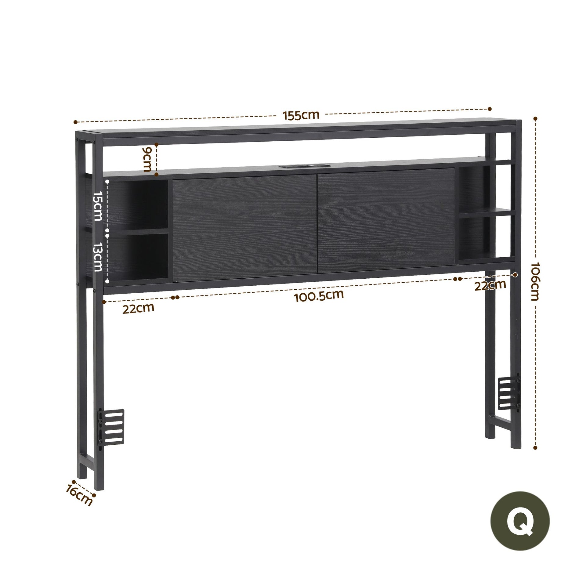 Artiss Bed Headboard Queen Storage Bedhead Charging Station Black Awezingly