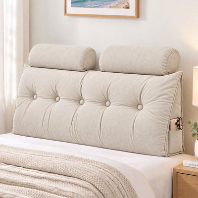 Artiss Headboard Pillow Double Wedge Backrest Triangular with 2 Cushions Beige
