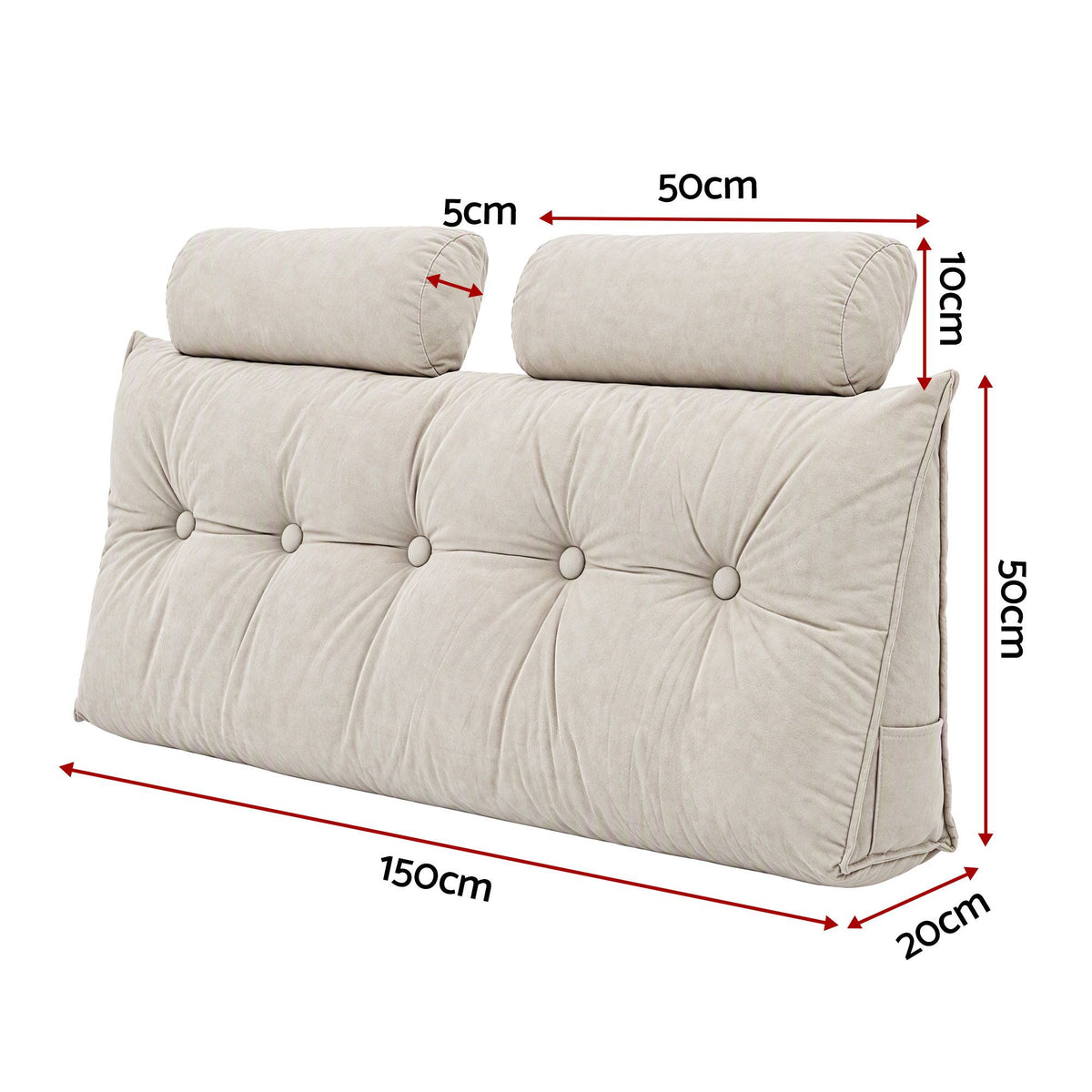 Artiss Headboard Pillow Double Wedge Backrest Triangular with 2 Cushions Beige Awezingly