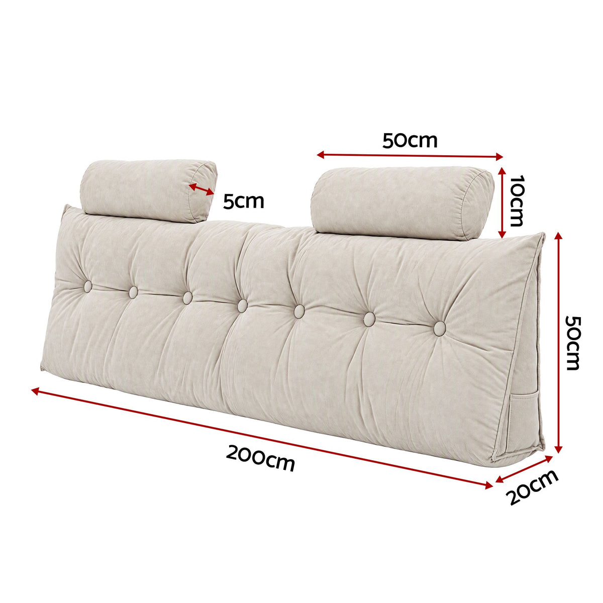 Artiss Headboard Pillow King Wedge Backrest Triangular with 2 Cushions Beige Awezingly