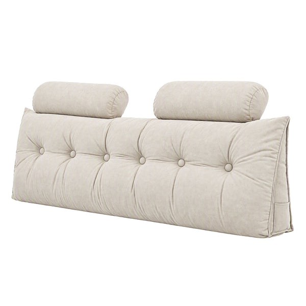 Artiss Headboard Pillow Queen Wedge Backrest Triangular with 2 Cushions Beige Awezingly