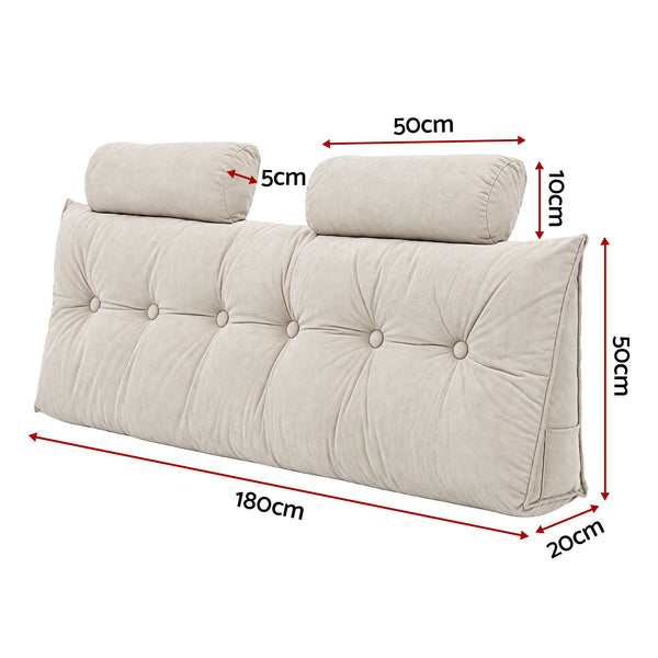 Artiss Headboard Pillow Queen Wedge Backrest Triangular with 2 Cushions Beige Awezingly