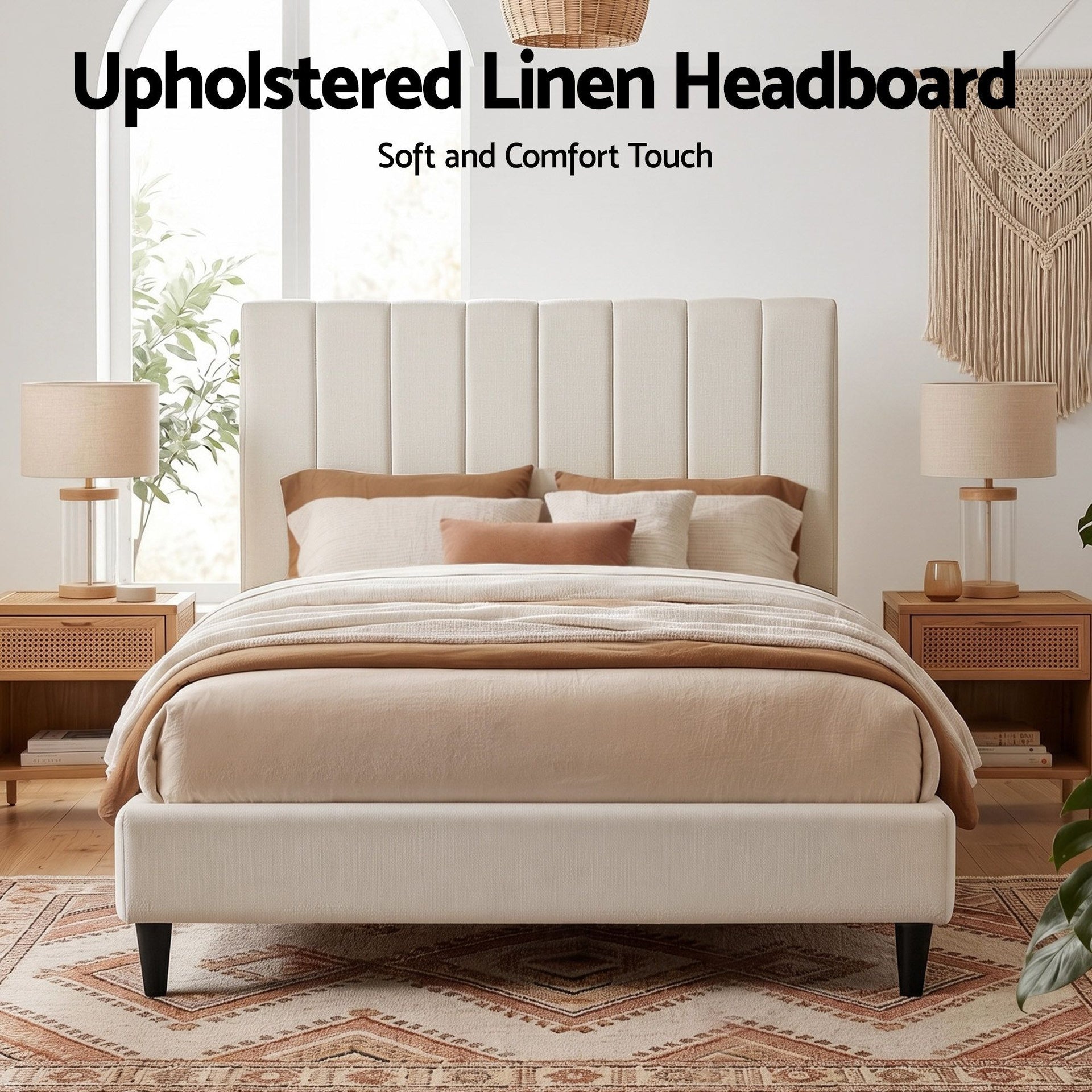 Artiss Bed Head Headboard Double Linen 137CM - Beige Awezingly