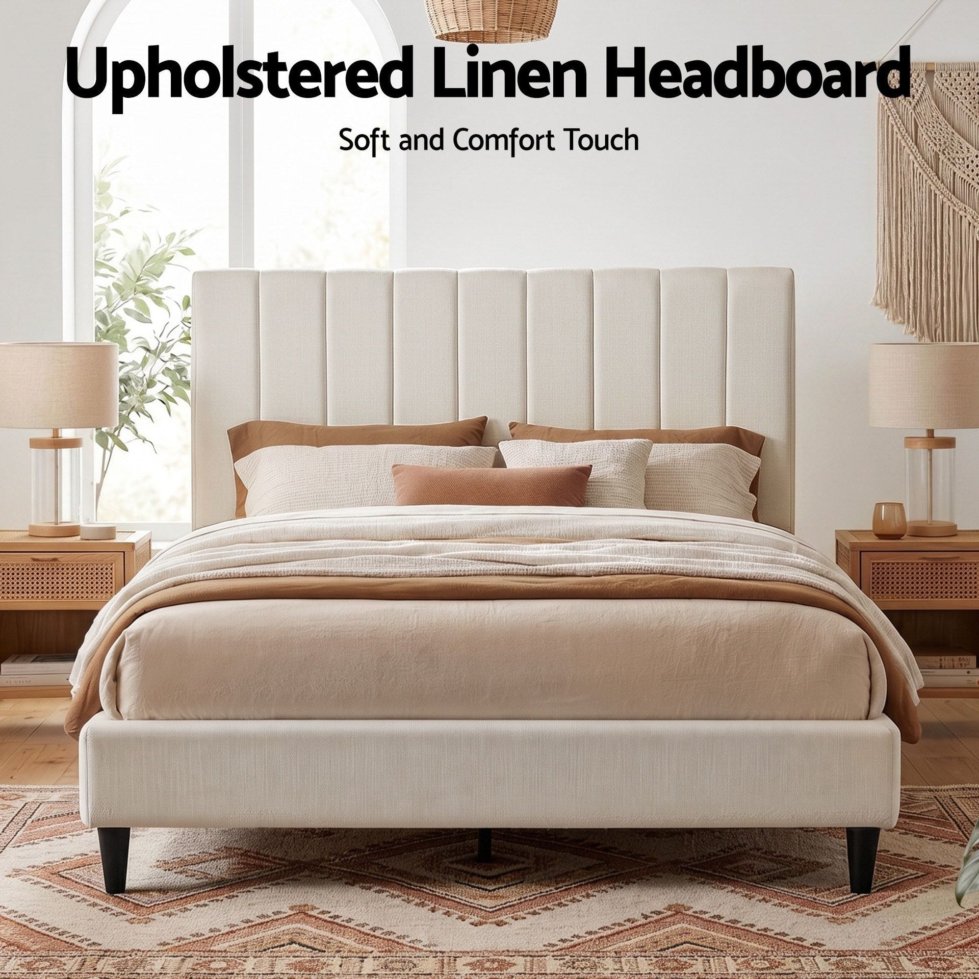 Artiss Bed Head Headboard Queen Linen 153CM - Beige Awezingly