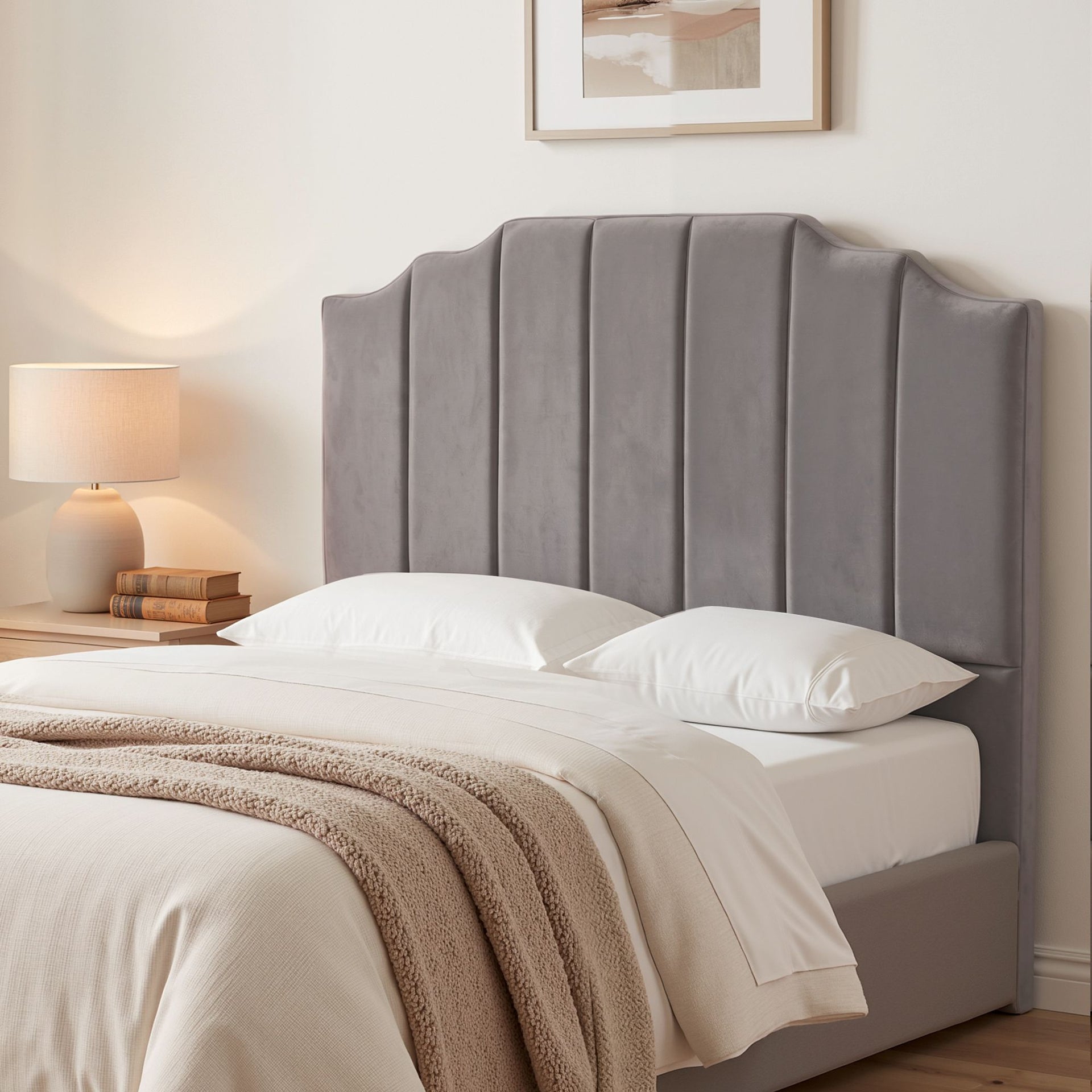 Artiss Bed Head Headboard Double Velvet 138CM - Grey Awezingly