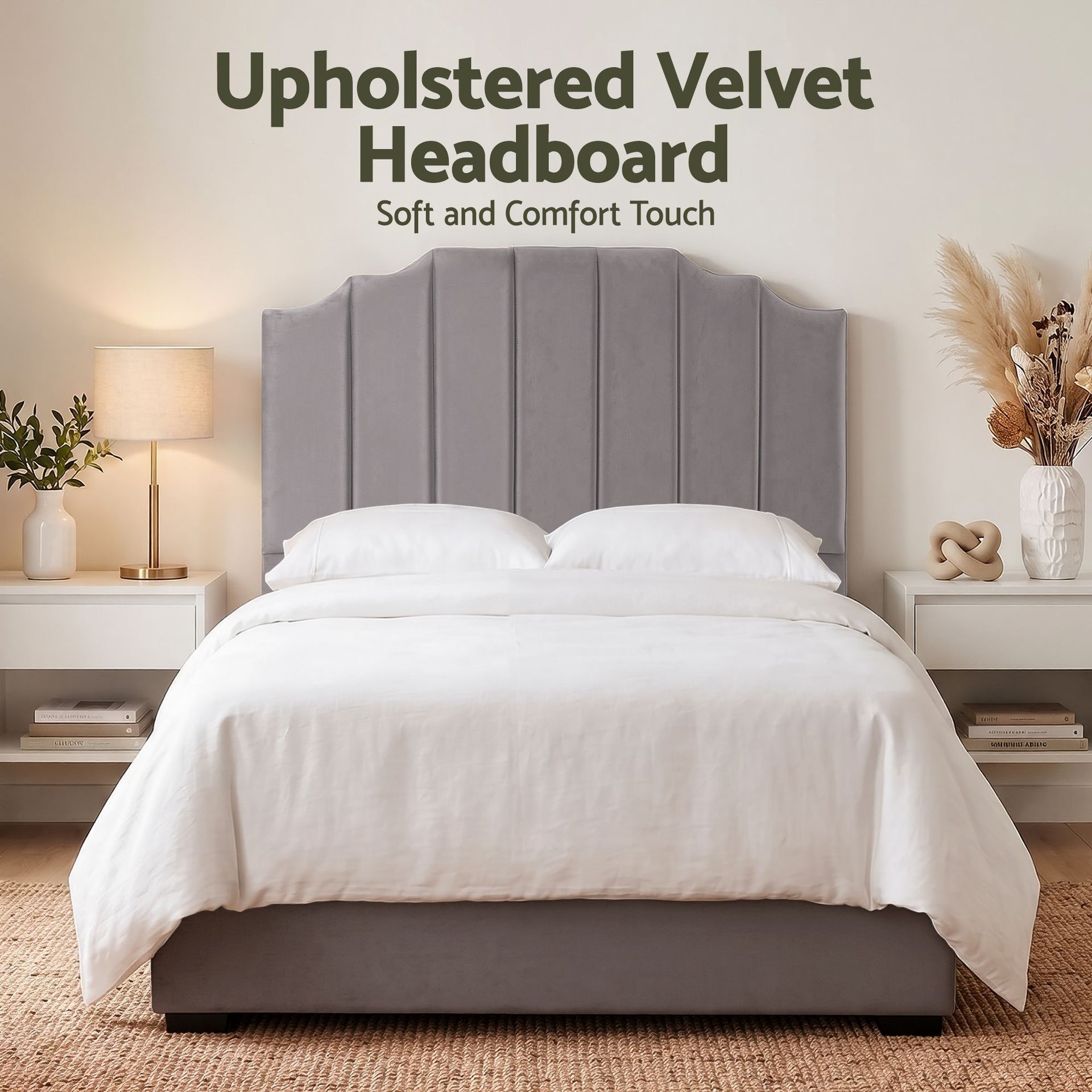Artiss Bed Head Headboard Double Velvet 138CM - Grey Awezingly