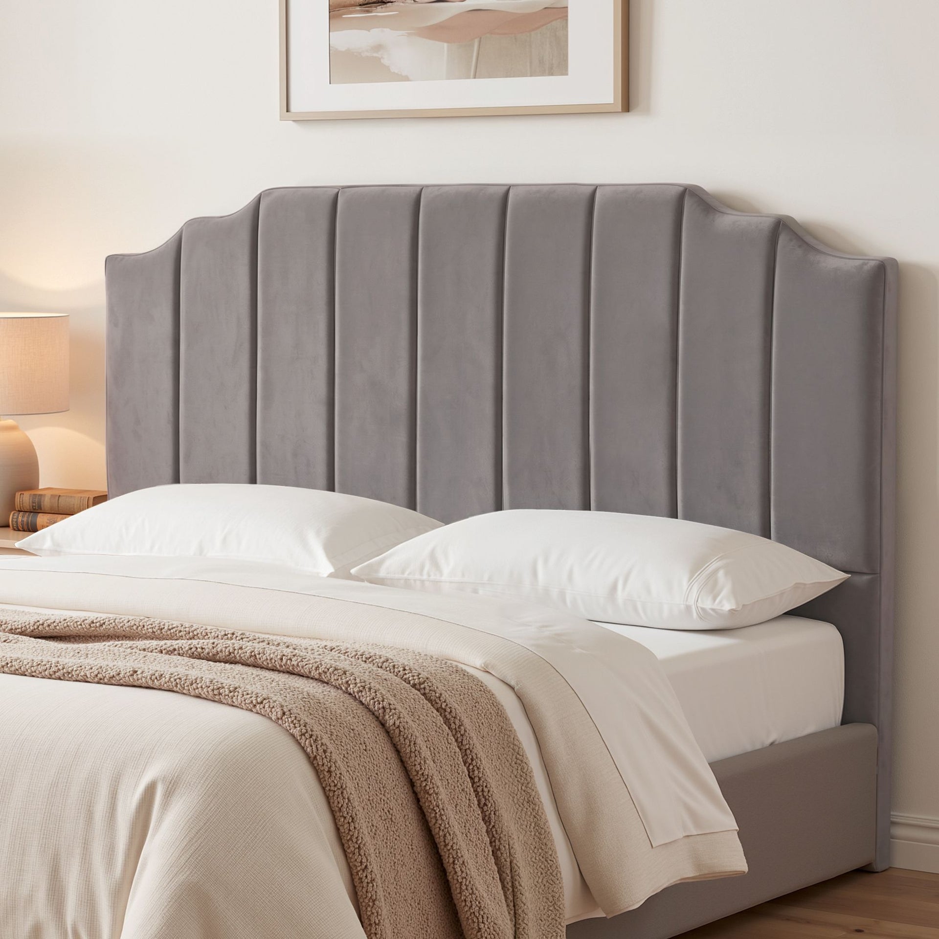 Artiss Bed Head Headboard King Velvet 183CM - Grey Awezingly