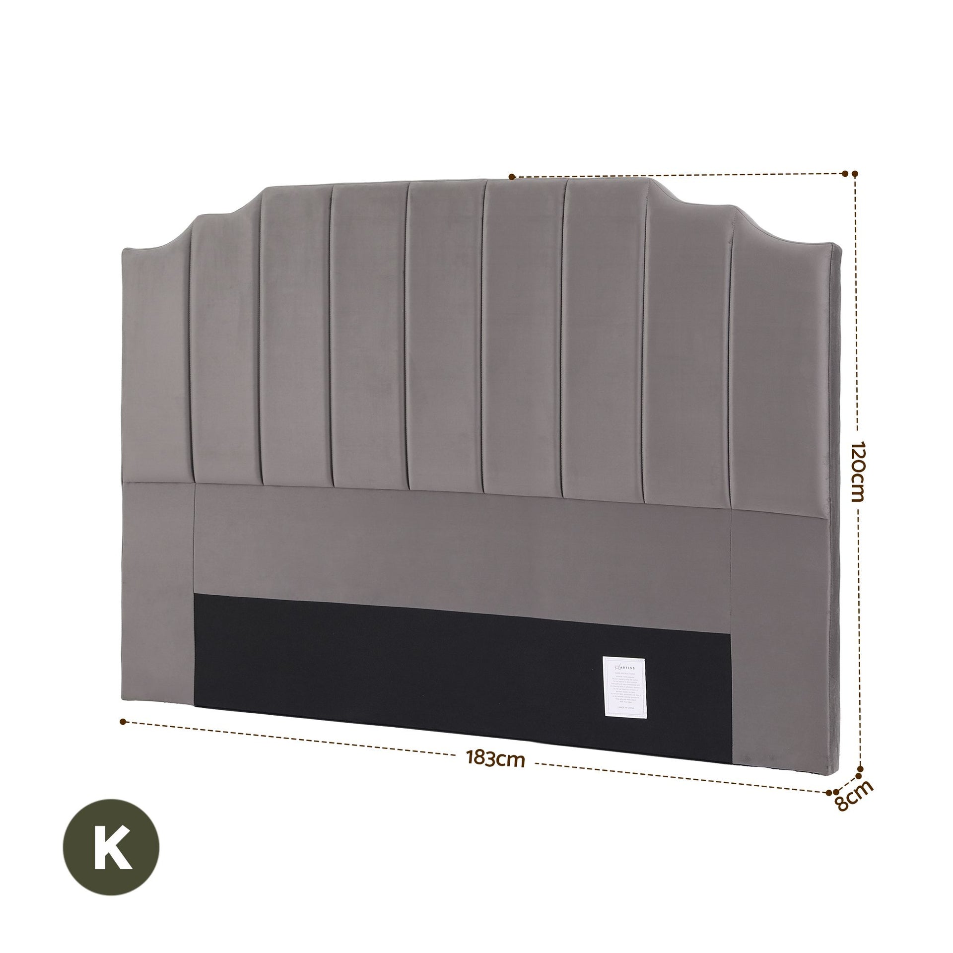 Artiss Bed Head Headboard King Velvet 183CM - Grey Awezingly