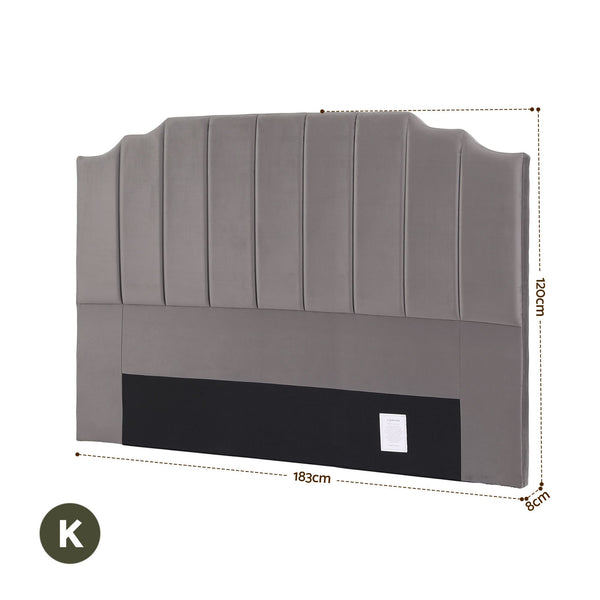 Artiss Bed Head Headboard King Velvet 183CM - Grey Awezingly