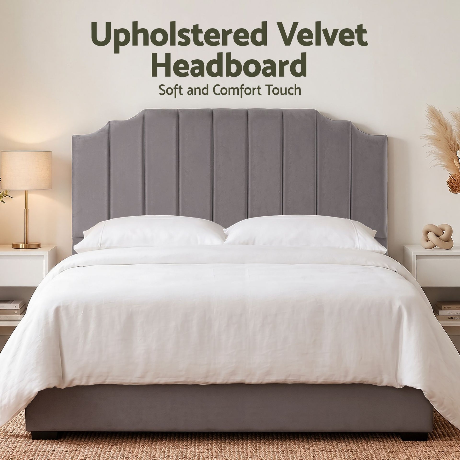 Artiss Bed Head Headboard King Velvet 183CM - Grey Awezingly