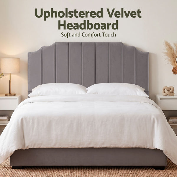 Artiss Bed Head Headboard King Velvet 183CM - Grey Awezingly