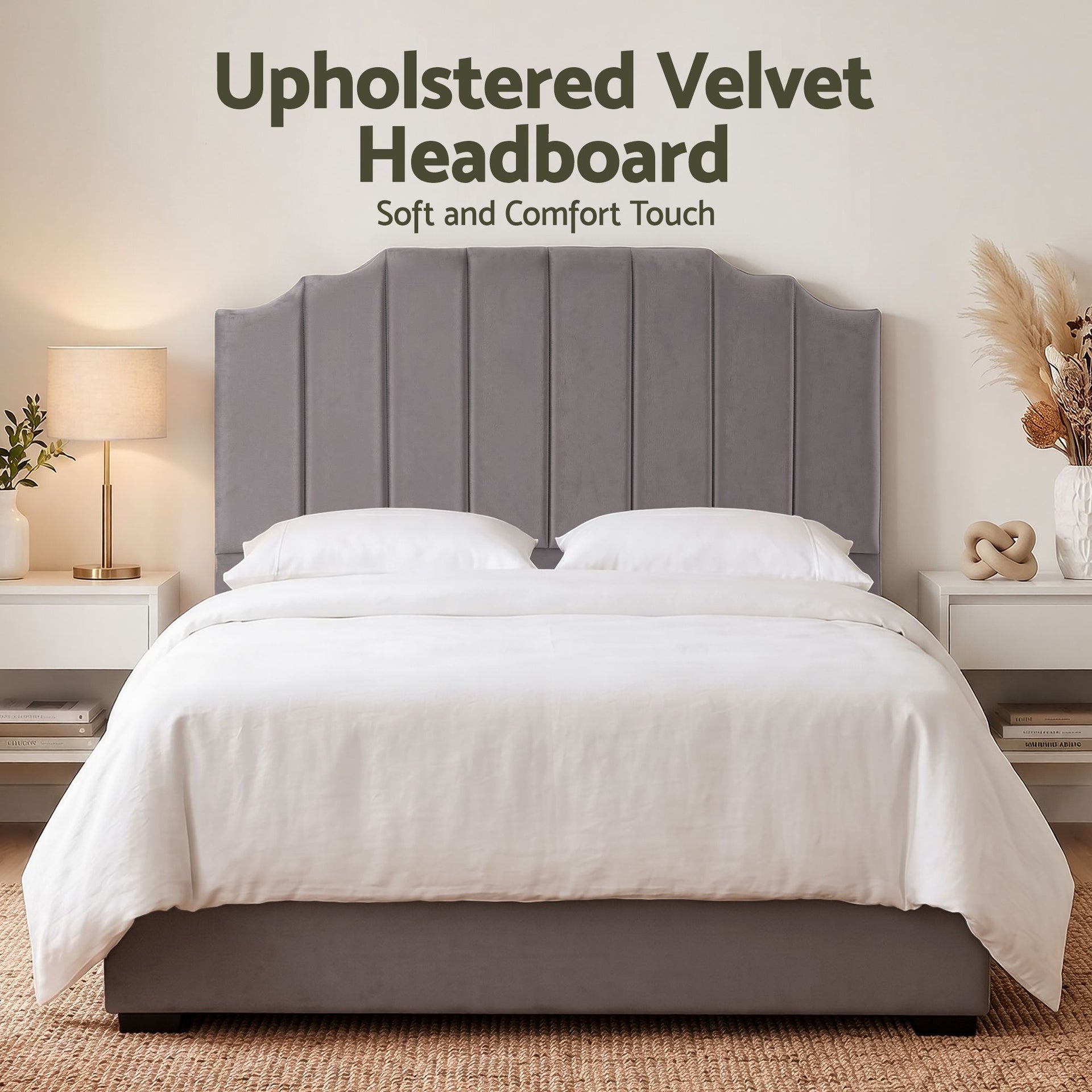 Artiss Bed Head Headboard Queen Velvet 153CM - Grey Awezingly
