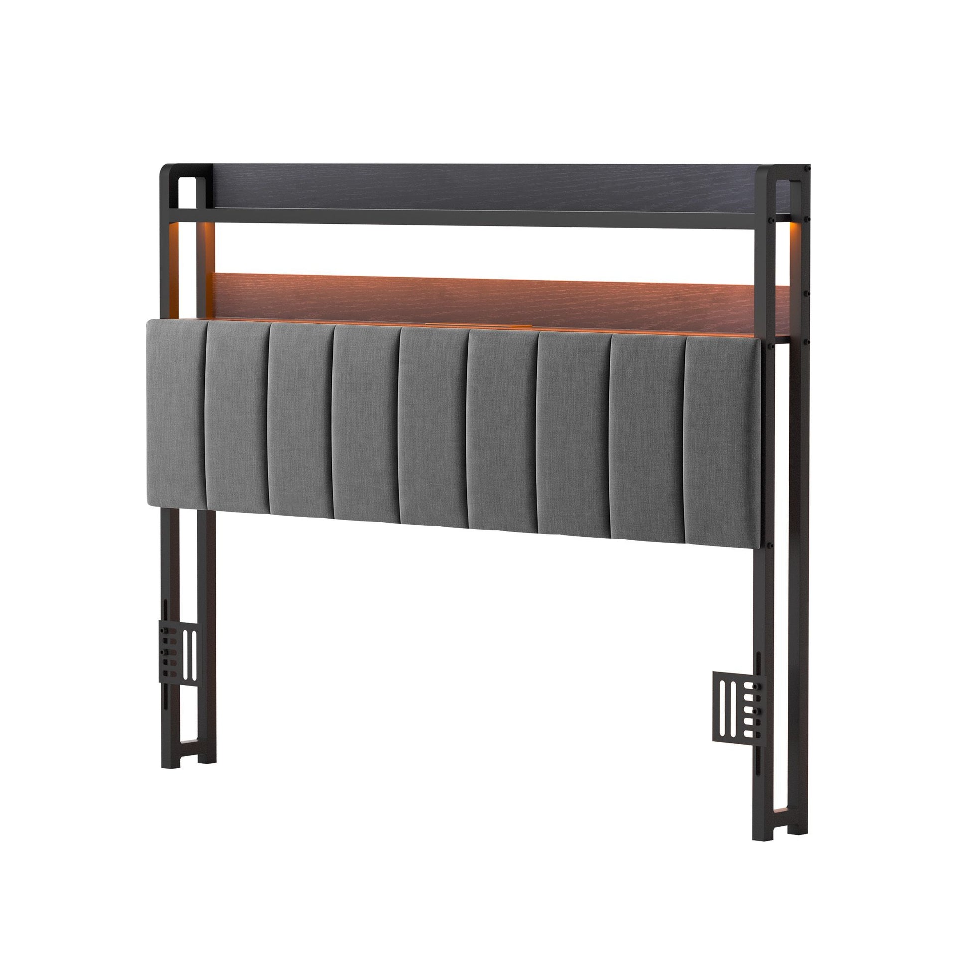 Artiss Double Headboard Charging Station Storage LED Light Grey Upholstered Artiss
