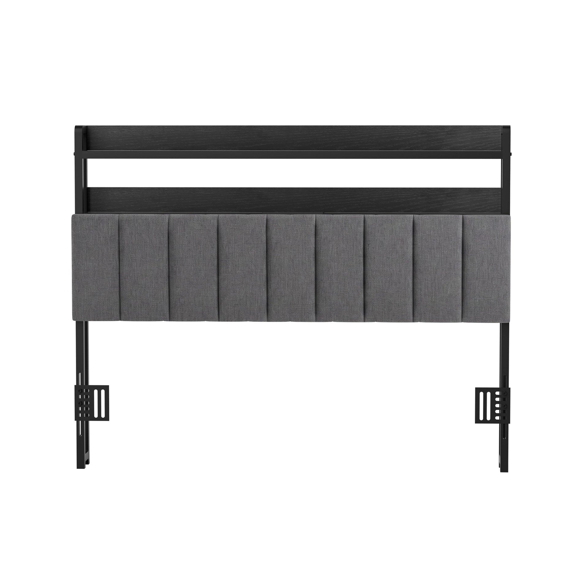 Artiss Double Headboard Charging Station Storage LED Light Grey Upholstered Artiss