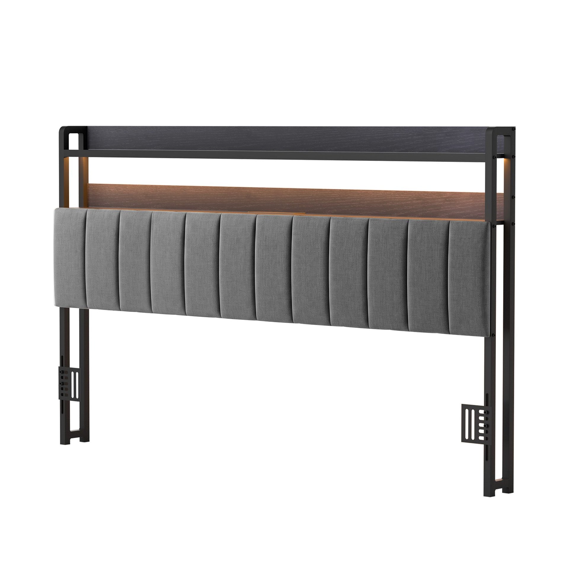 Artiss King Headboard Charging Station Storage LED Light Grey Upholstered Artiss