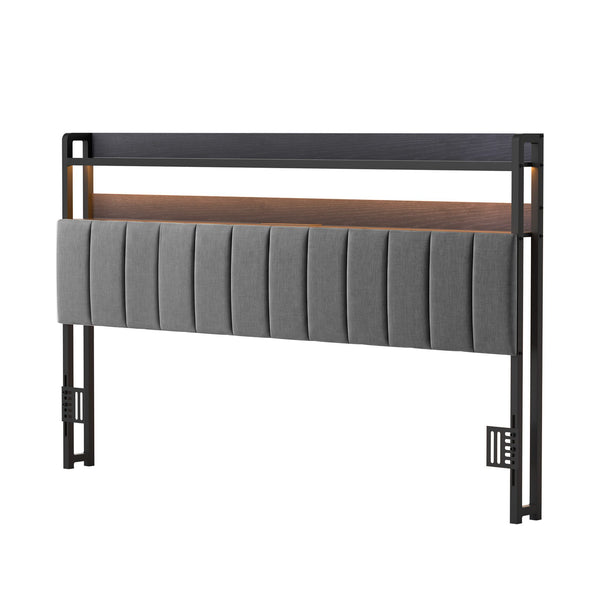 Artiss King Headboard Charging Station Storage LED Light Grey Upholstered Artiss