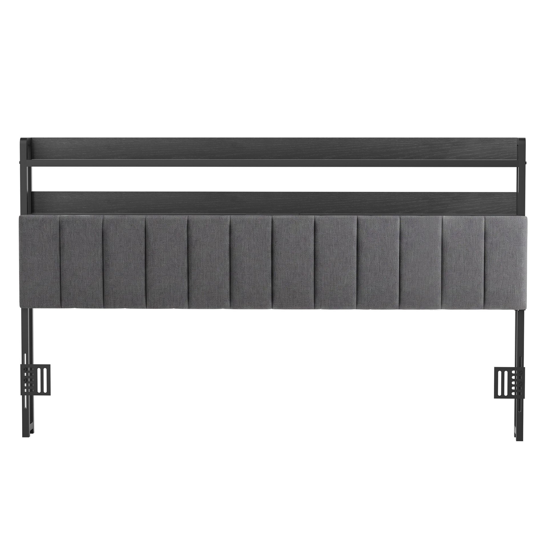 Artiss King Headboard Charging Station Storage LED Light Grey Upholstered Artiss