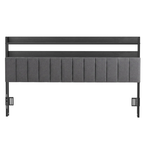 Artiss King Headboard Charging Station Storage LED Light Grey Upholstered Artiss