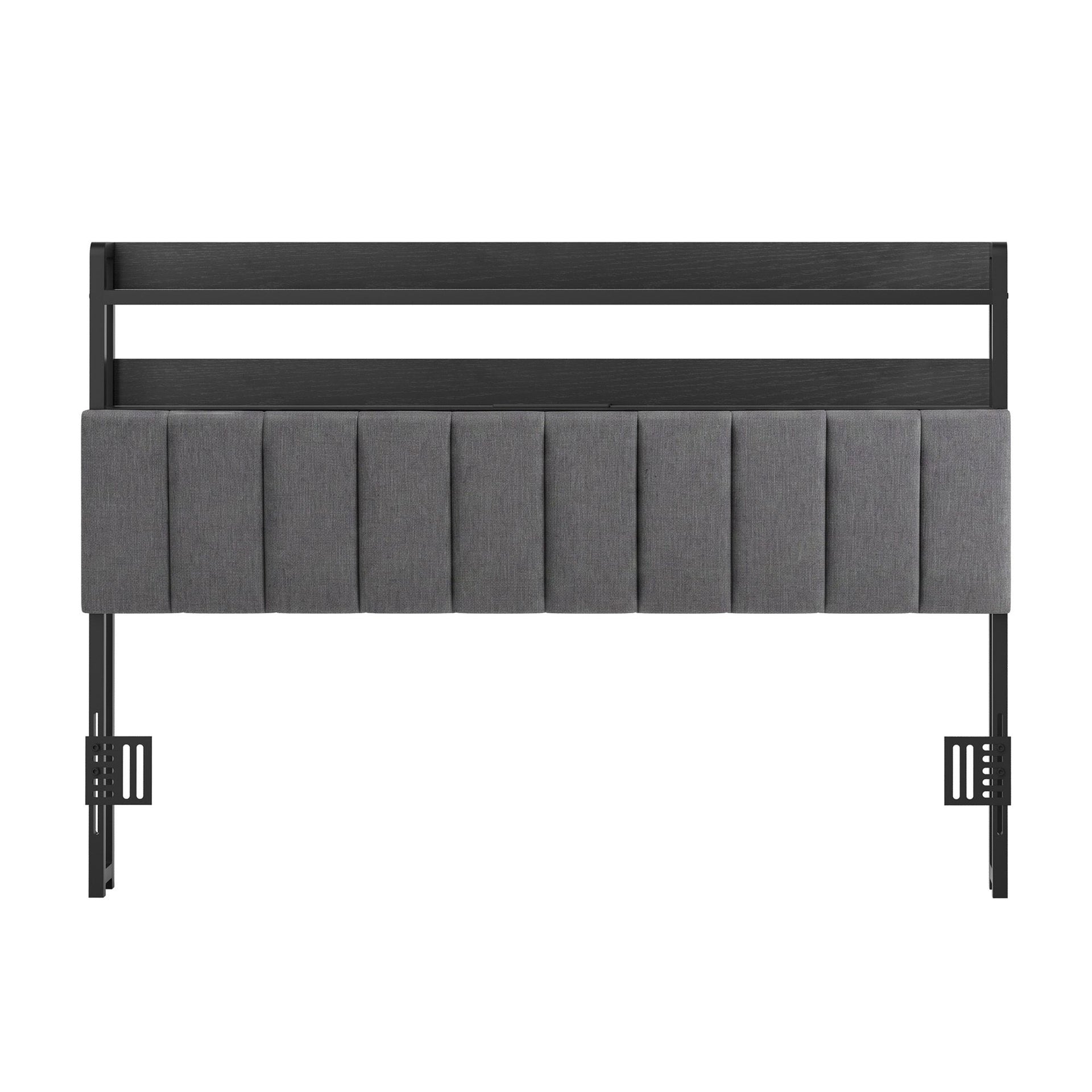 Artiss Queen Headboard Charging Station Storage LED Light Grey Upholstered Awezingly