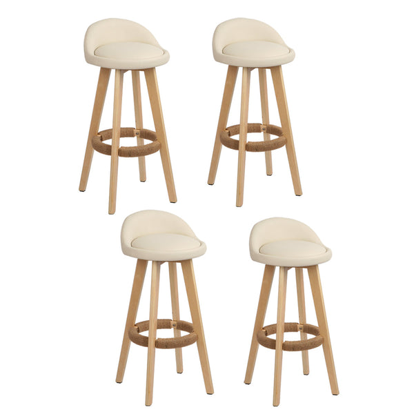 Artiss 4x Bar Stools Padded Leather Wooden Beige Artiss