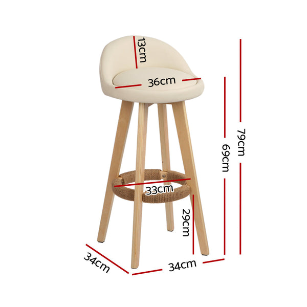 Artiss 4x Bar Stools Padded Leather Wooden Beige Artiss